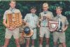 Jonathan, Mark, Paul and Joe with the year�s haul of trophies: JOTA shield, Cookout Trophy, The Assegai, The Colin TurnerPioneering Trophy and the Swimming Trophy.